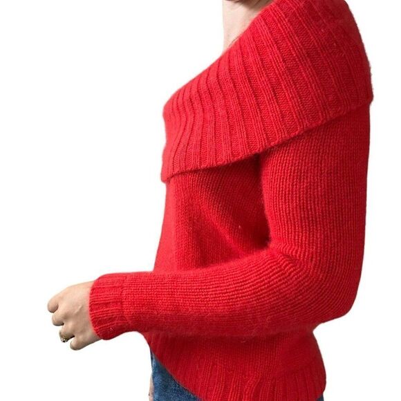 Comptoir Des Cotonniers Womens Cherry Red Angora Cashmere Cowl Neck Sweater sz S - Picture 7 of 10